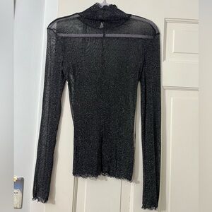 Free people medium top shirt mesh black metallic shimmer
